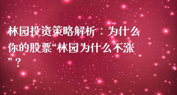 林园投资策略解析：为什么你的股票“林园为什么不涨”？_https://wap.apzhendong.com_期货直播_第1张