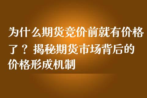 为什么期货竞价前就有价格了？ 揭秘期货市场背后的价格形成机制_https://wap.apzhendong.com_投资理财_第1张