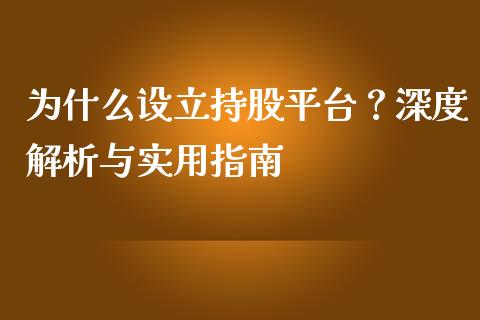 为什么设立持股平台？深度解析与实用指南_https://wap.apzhendong.com_期货直播_第1张